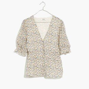 Madewell Silk V-Neck Peplum Popover Top in Fieldwalk Floral Size S